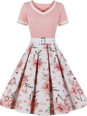 Vintage 1950s Polka Dot Swing Dress | Short Sleeve A-Line Cocktail Dress with